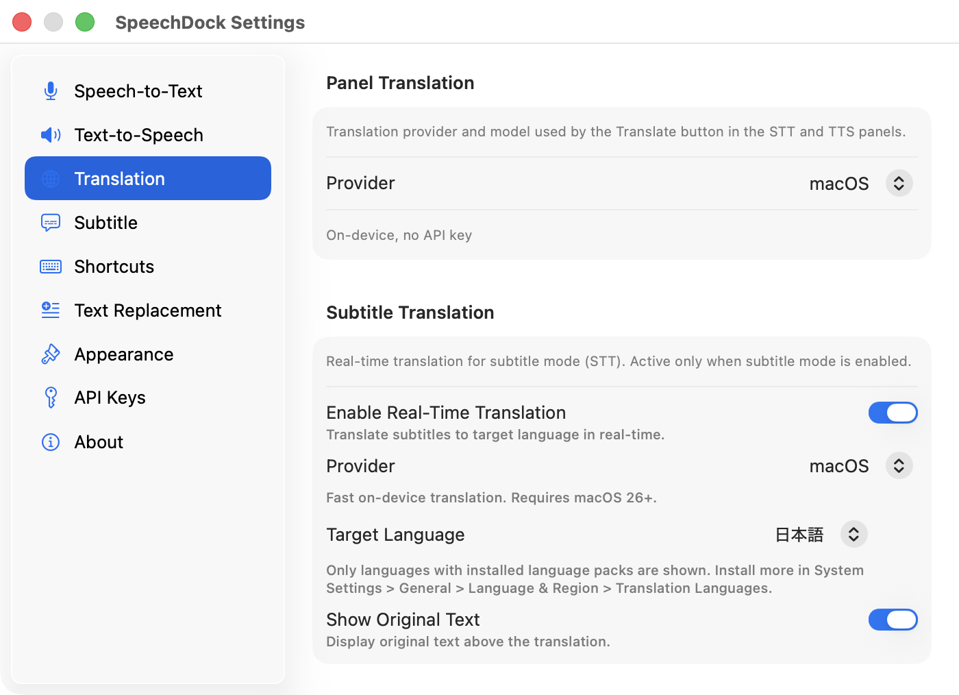 Translation Settings