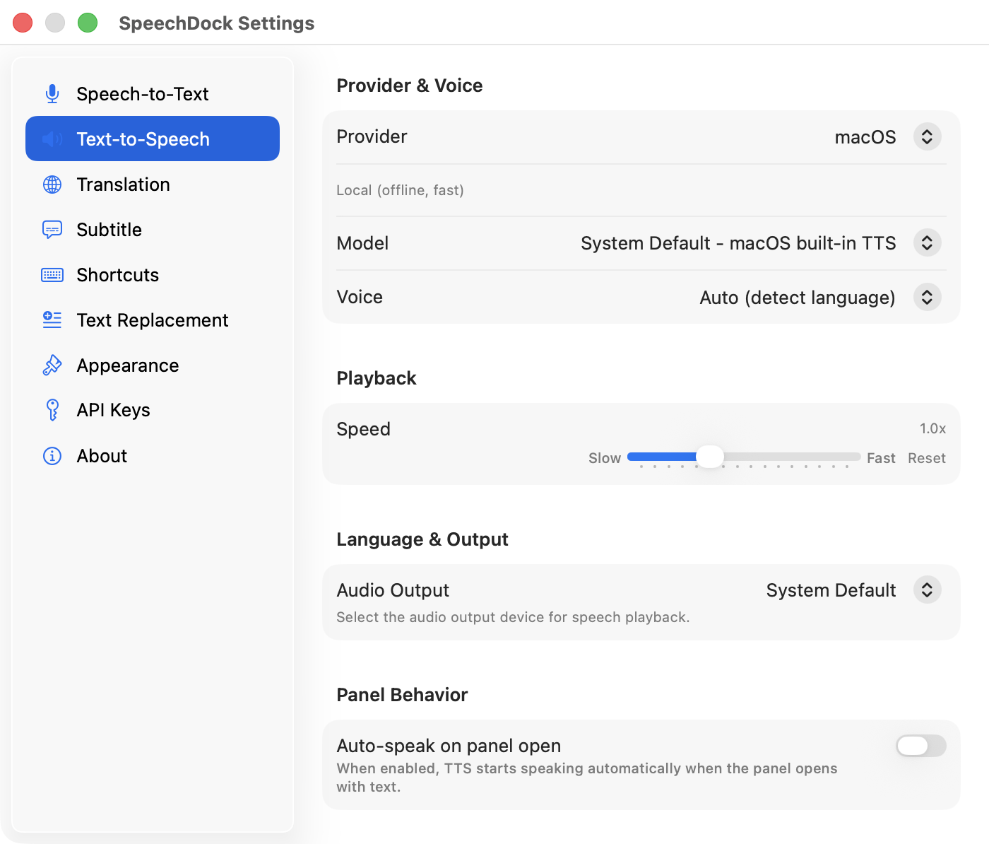 Text-to-Speech Settings