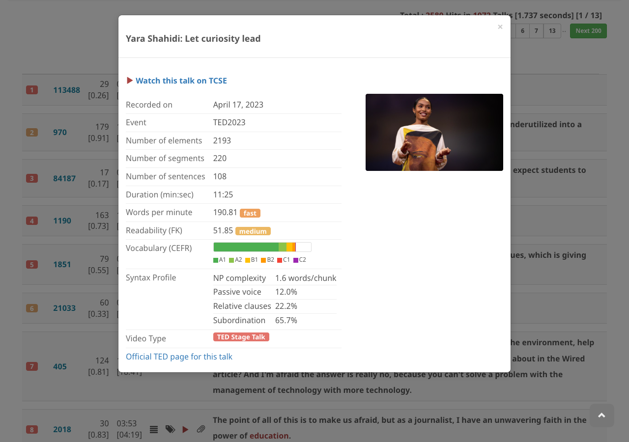 Talk information modal