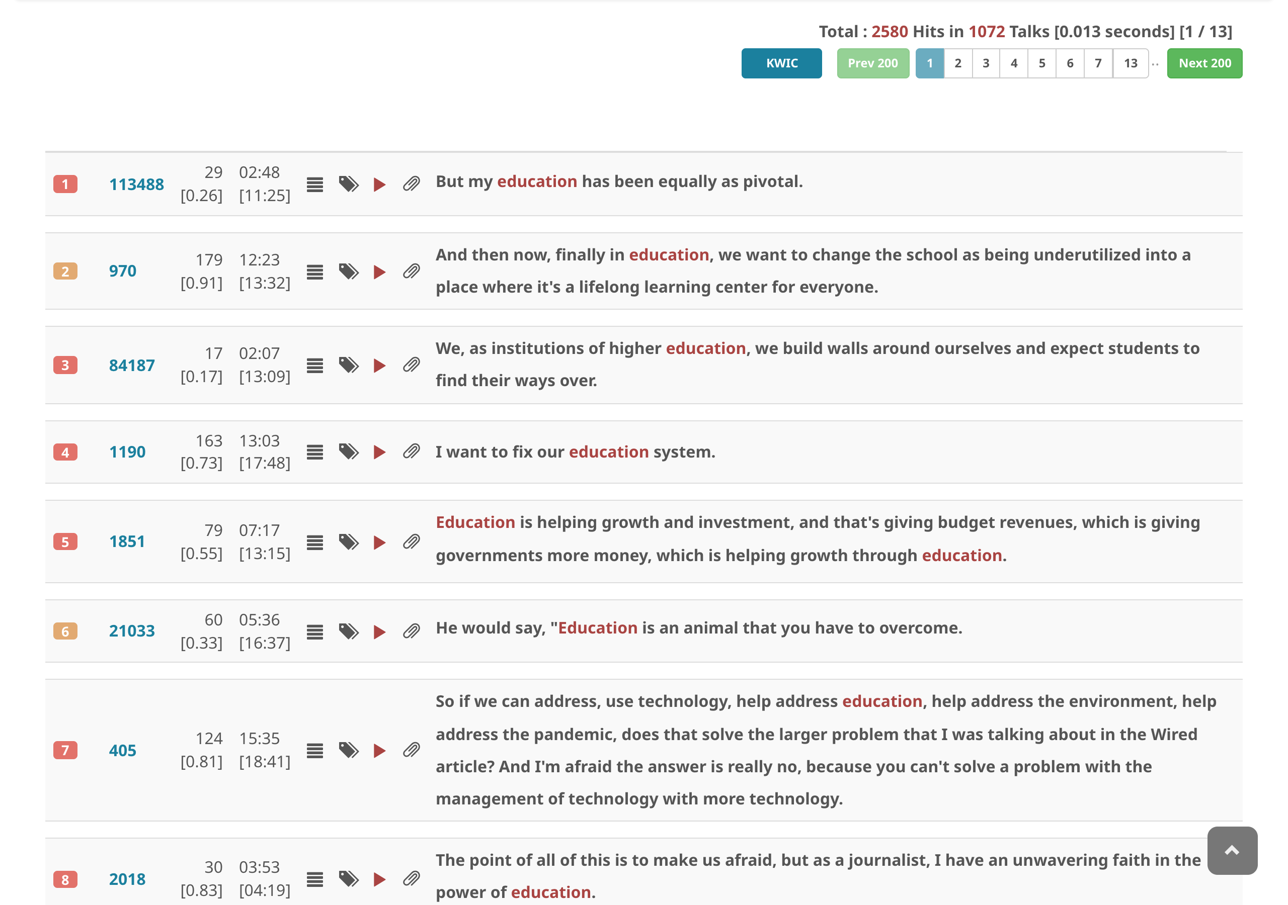 Play button in search results