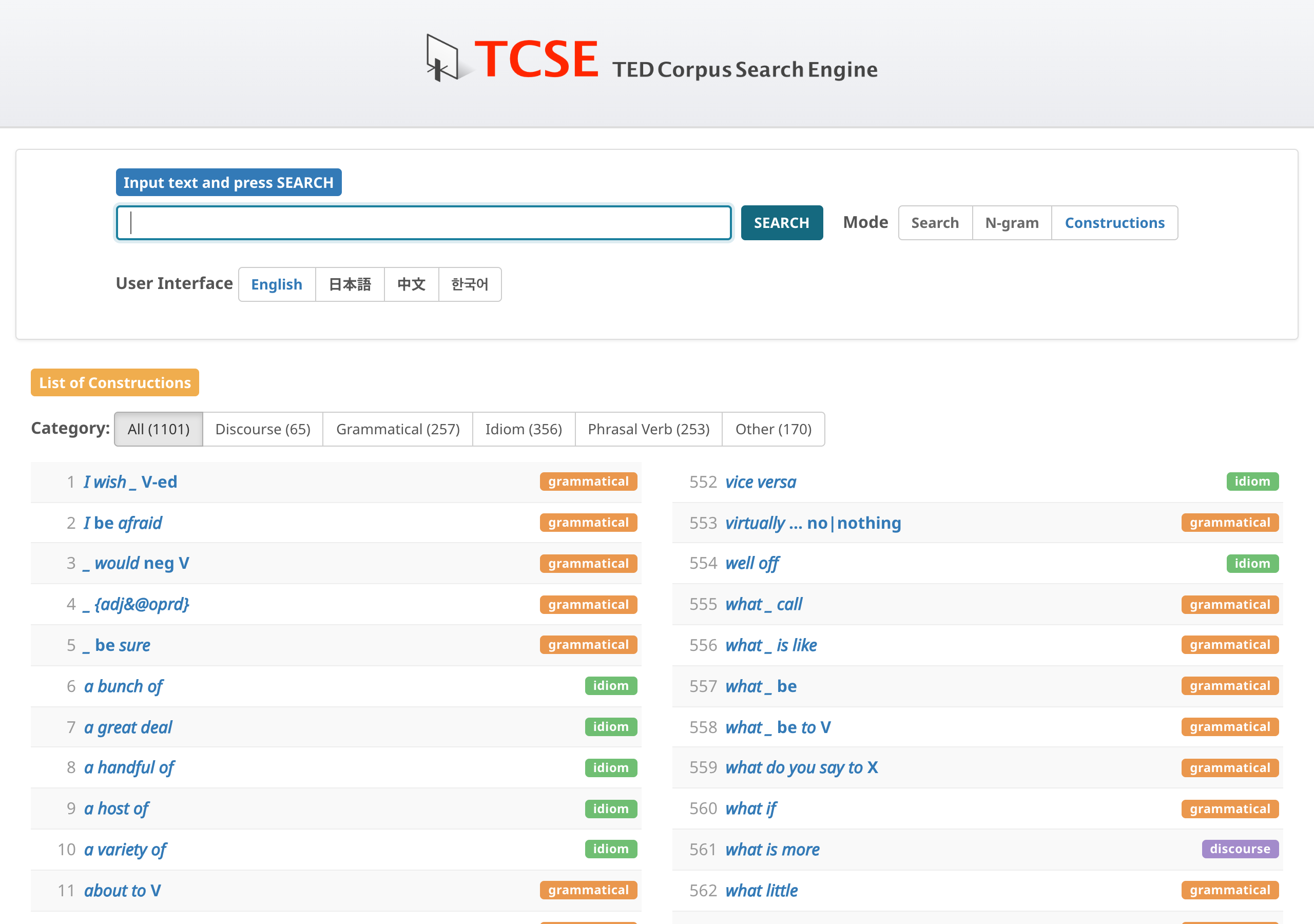 Chunk-based n-grams highlighted in light blue